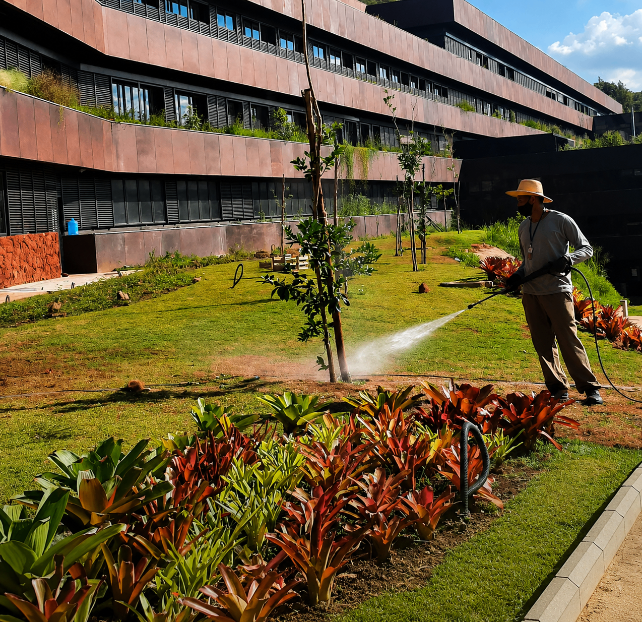 Jardim vertical em lobby corporativo projetado pela Espaço Paisagem